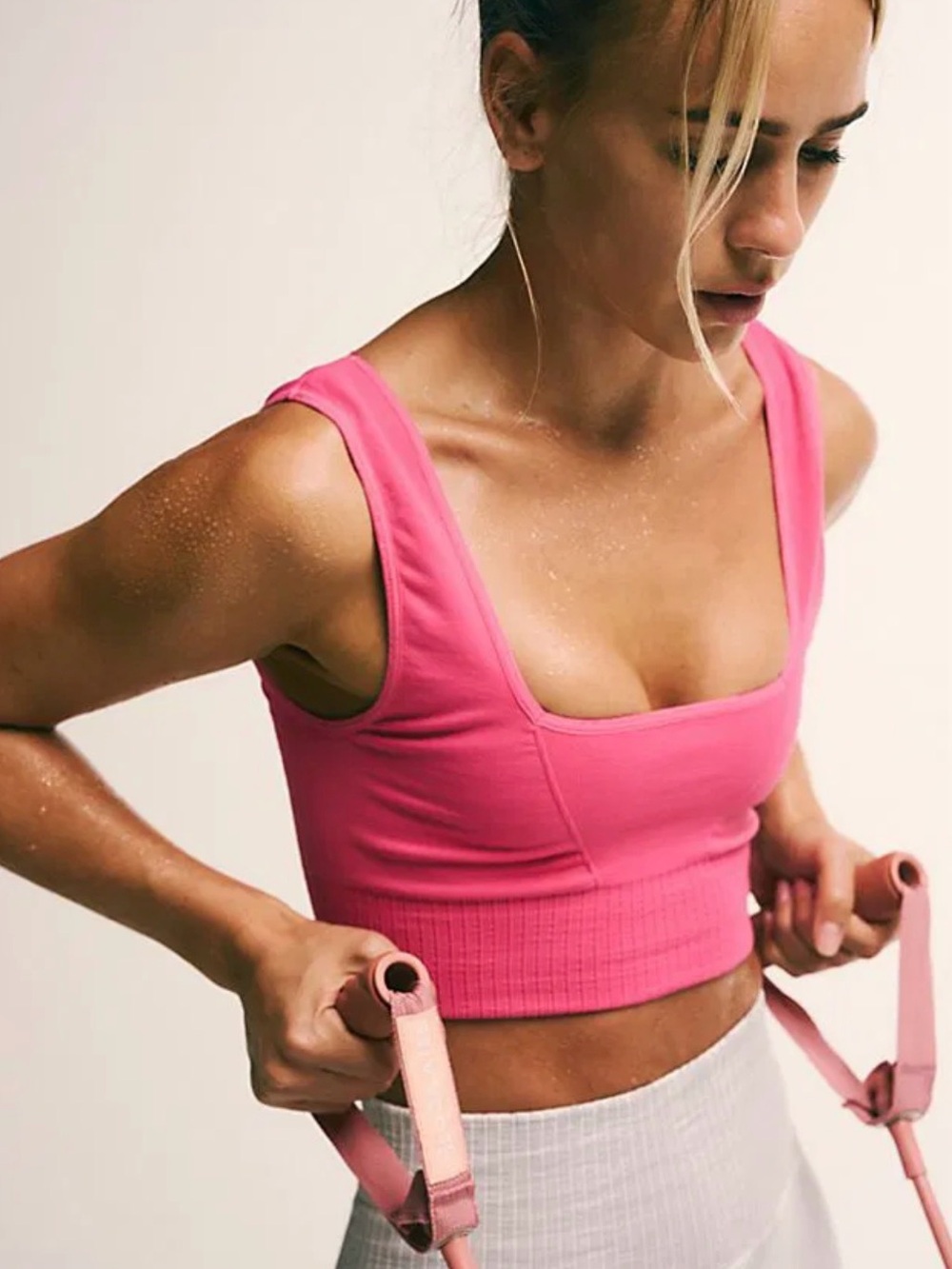 Free People Bright Pink Sleeveless Barbiecore Ribbed Knit Tank Sport Bra Medium